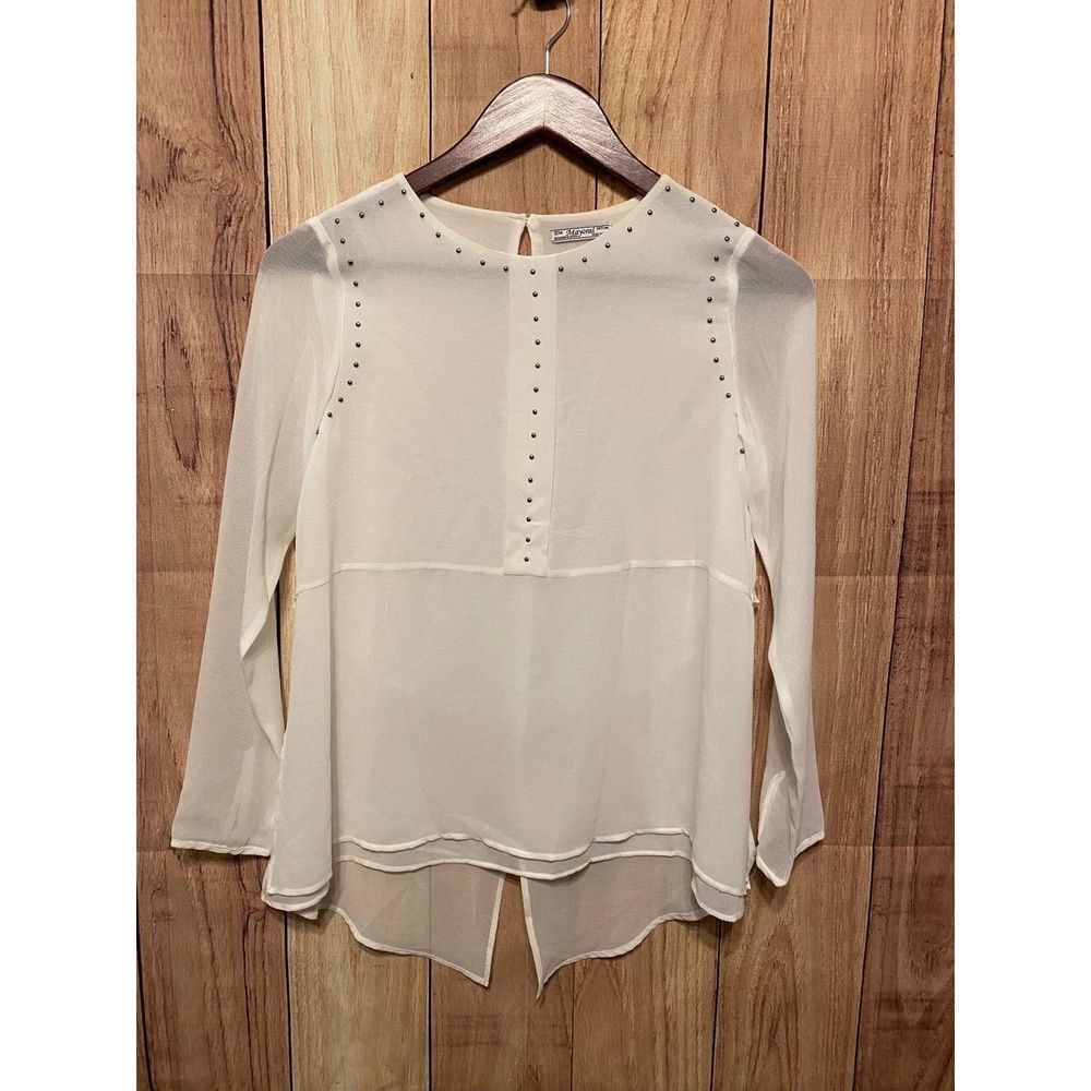 Mayoral 14Y 157cm Blouse White Sheer Girls Stud Top Embellished Layered